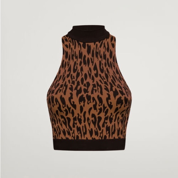 Wolford C2C Leopard Sleeveless Cropped Top in Coffee Black XS - Picture 1 of 5